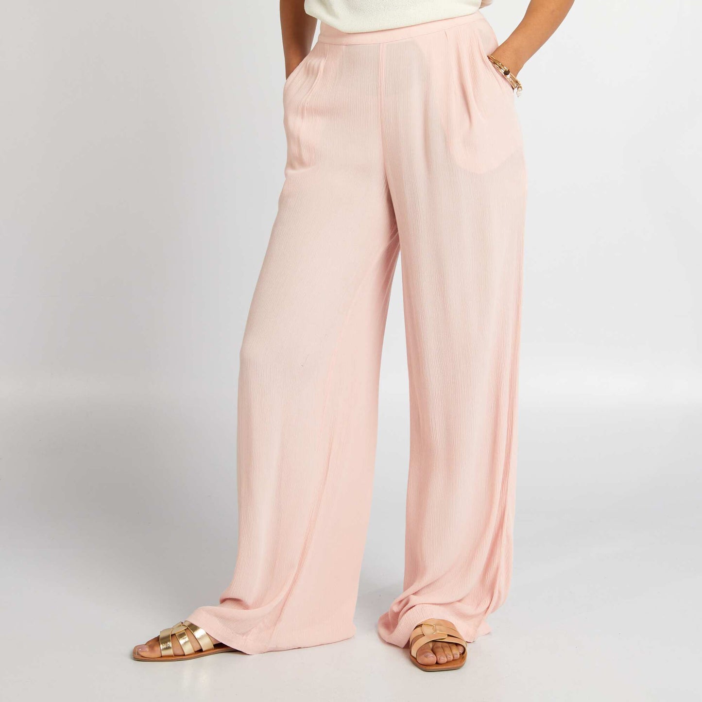 Pantalon large en maille crêpe Rose