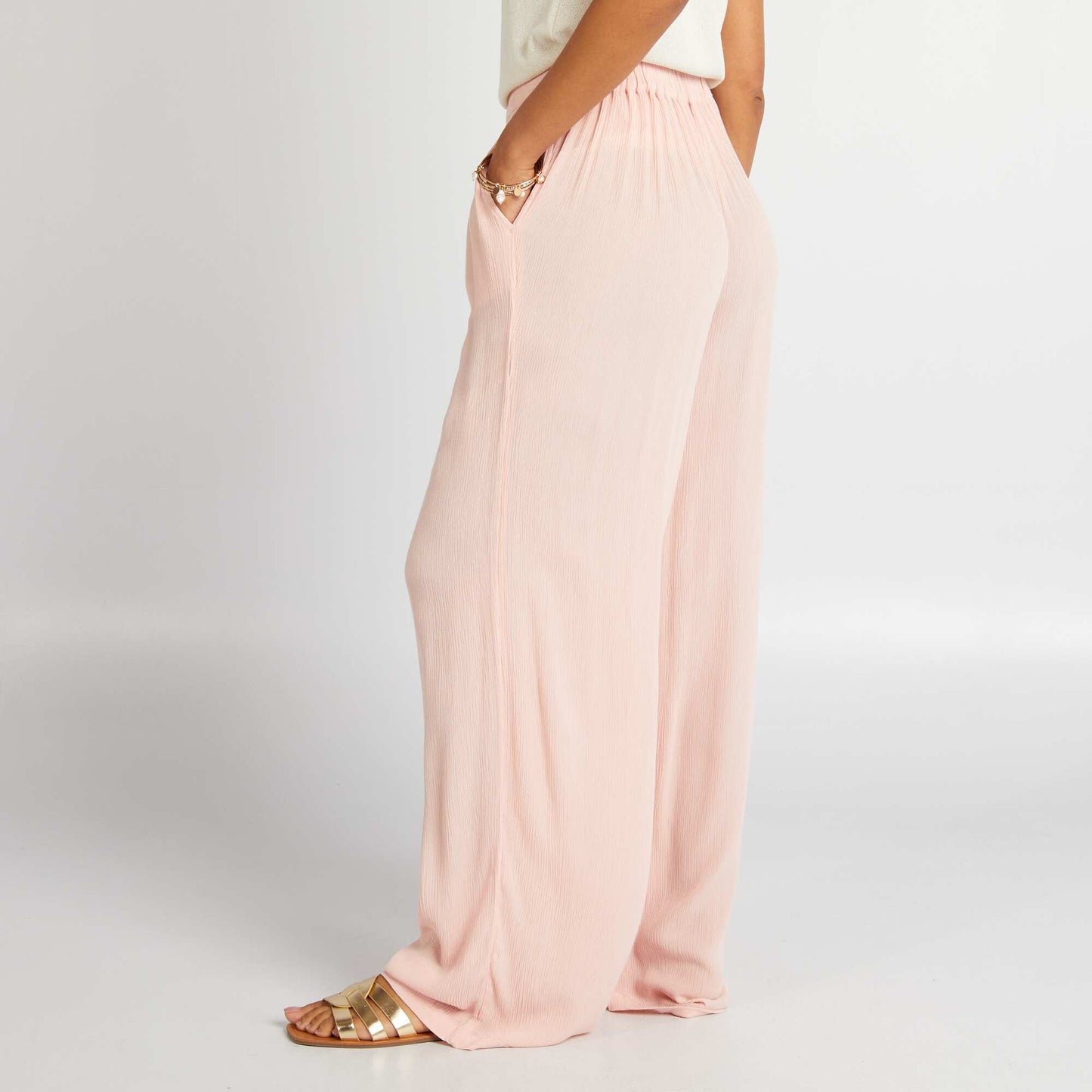 Pantalon large en maille crêpe Rose