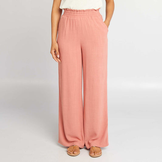 Pantalon large en lin mélangé Rose