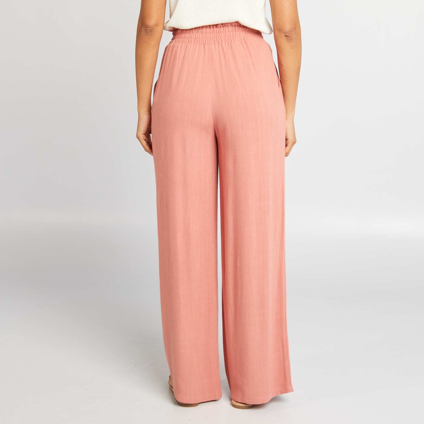 Pantalon large en lin mélangé Rose