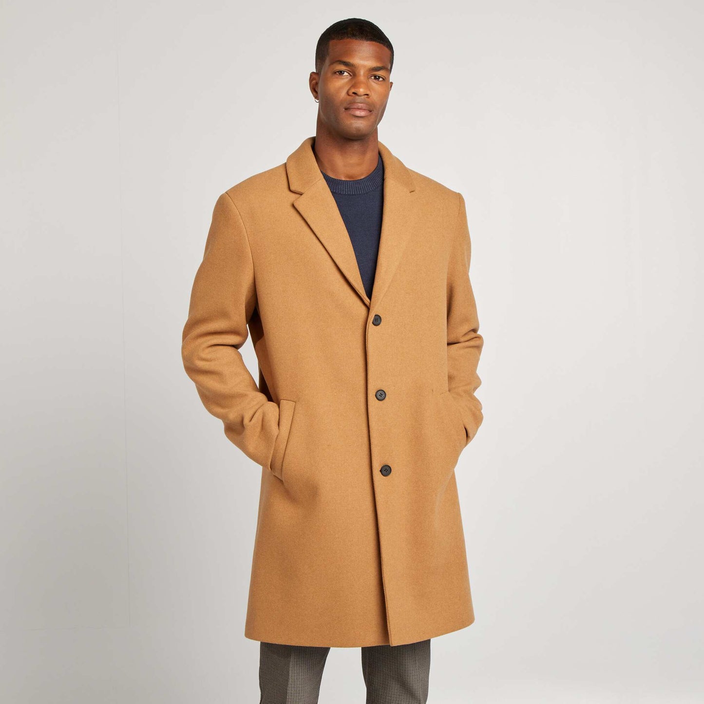 Manteau long en laine mélangé Camel