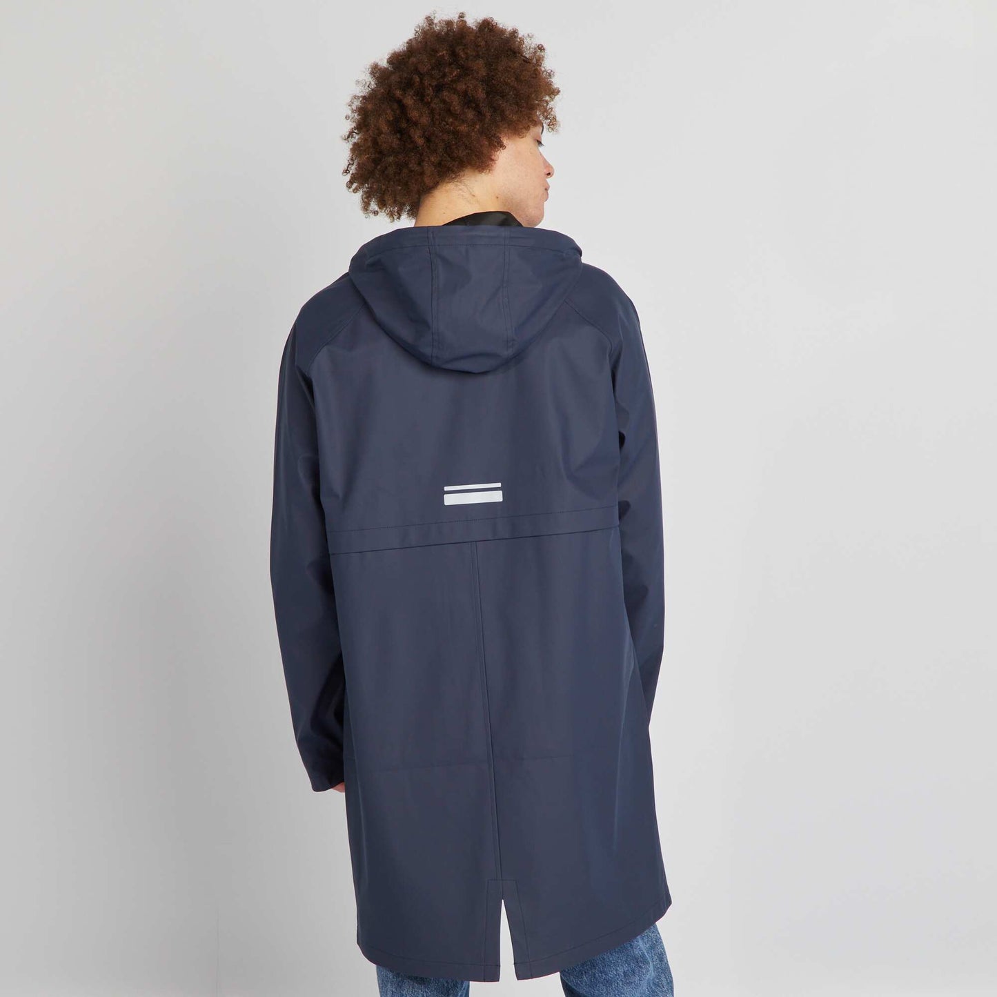 Parka déperlante à coupe longue avec capuche Bleu marine