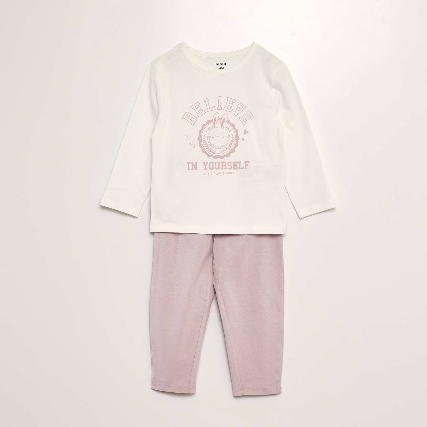 Pyjama long 2 pièces imprimé Blanc/rose lapin