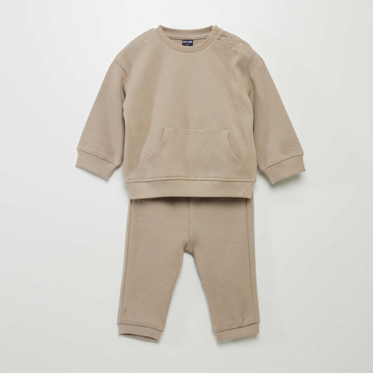 Ensemble sweat + pantalon en nid d'abeilles - 2 pièces beige