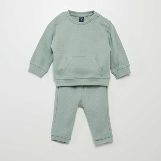 Ensemble sweat + pantalon en nid d'abeilles - 2 pièces Vert