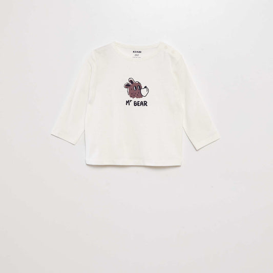 T-shirt manches longues à imprimé placé Blanc bear