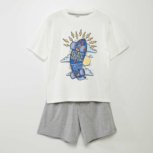 Pyjama court short + t-shirt - 2 pièces Blanc