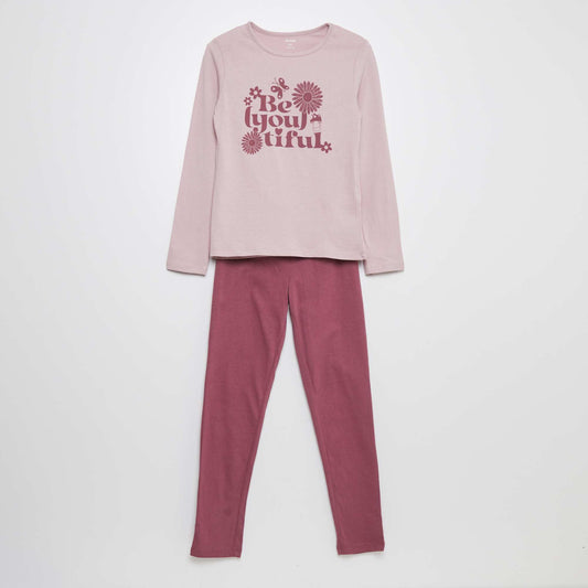 Ensemble pyjama t-shirt + pantalon - 2 pièces Rose clair/rose foncé