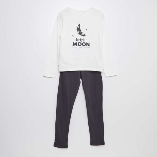 Ensemble pyjama t-shirt + pantalon - 2 pièces Blanc/gris foncé