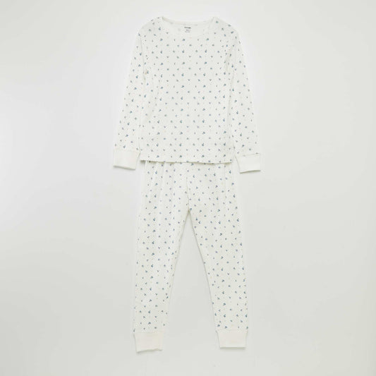 Ensemble pyjama long t-shirt + pantalon - 2 pièces Blanc fleurs