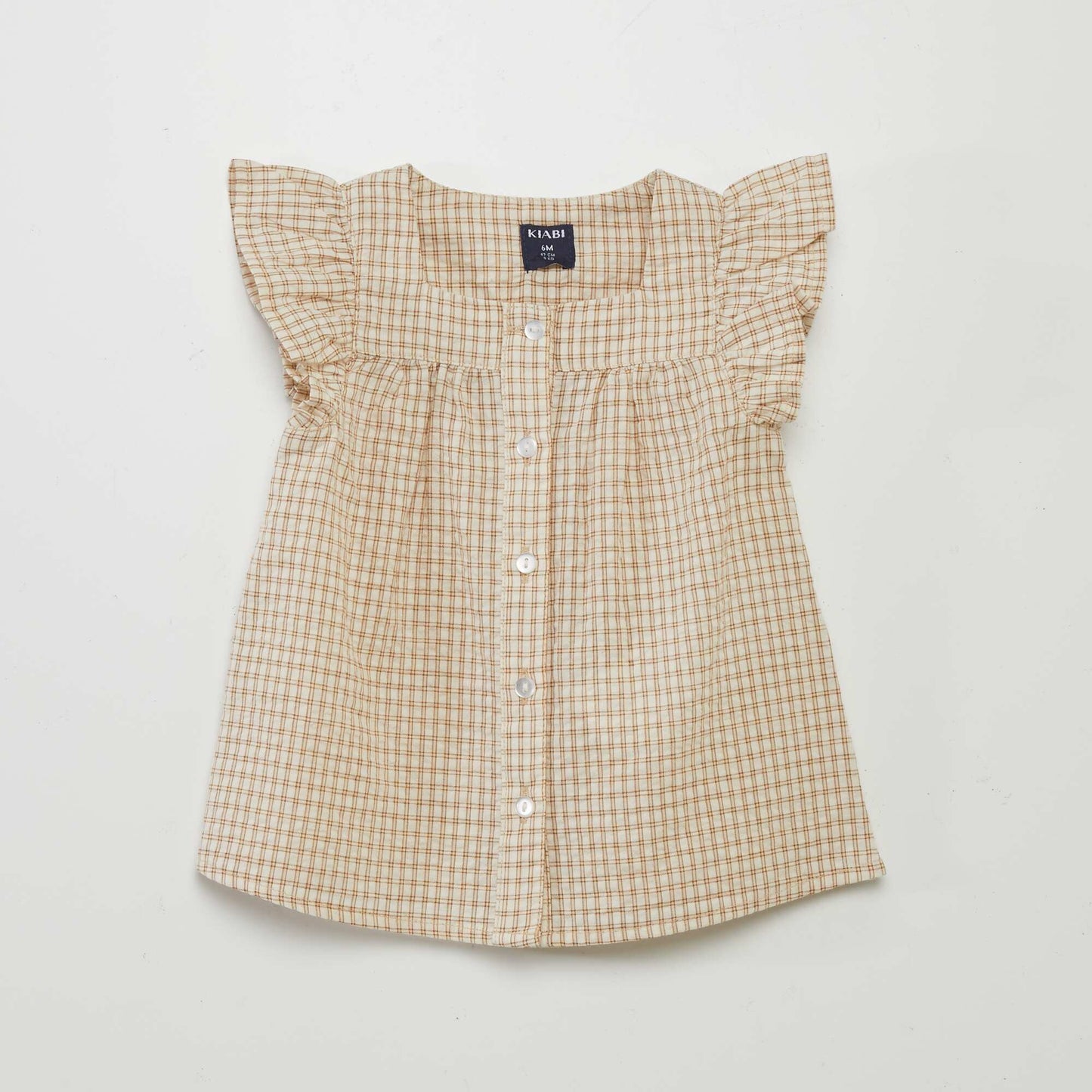 Blouse à carreaux style vichy Beige