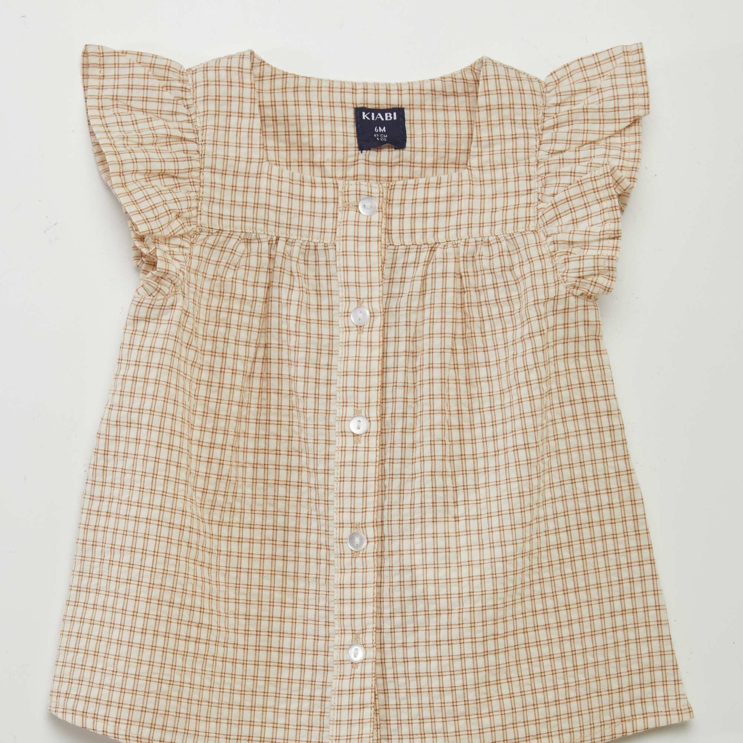 Blouse à carreaux style vichy Beige