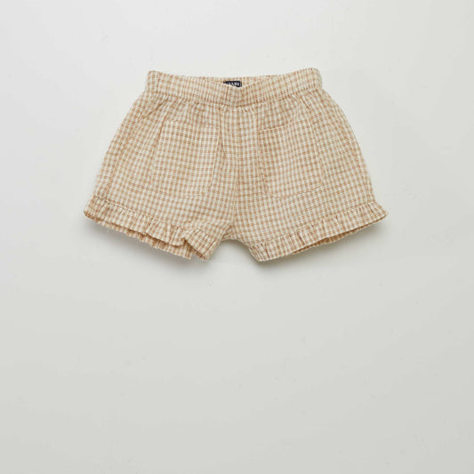 Short à carreaux style vichy Beige