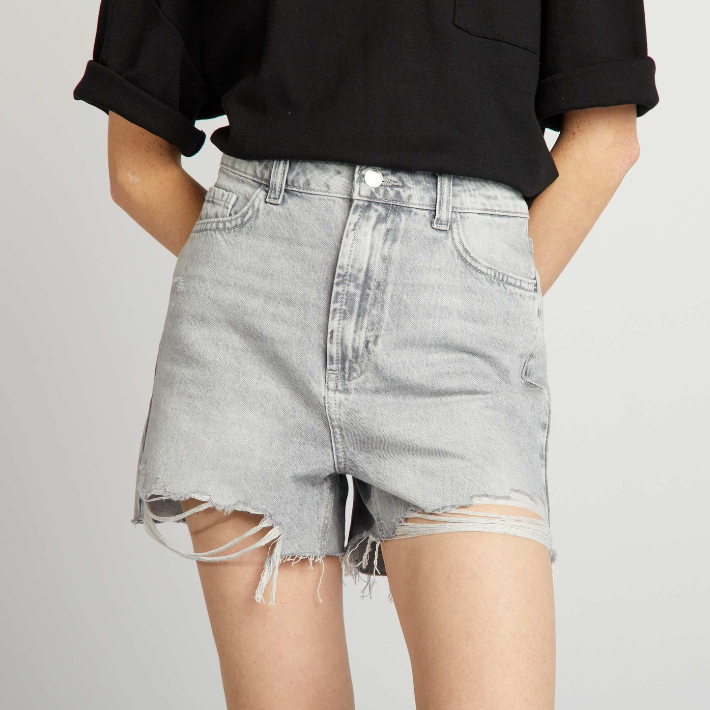 Short en jean taille haute Gris