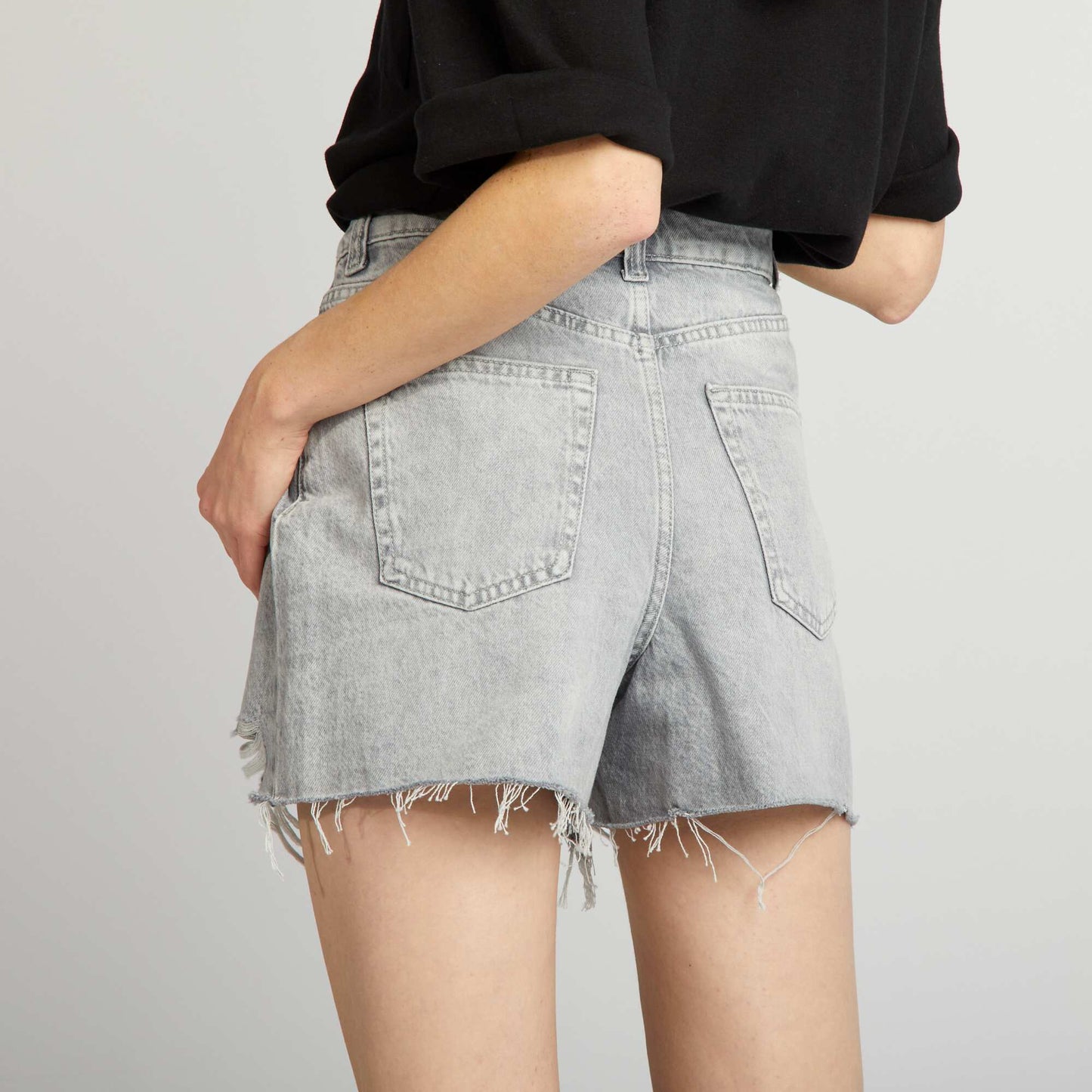 Short en jean taille haute Gris