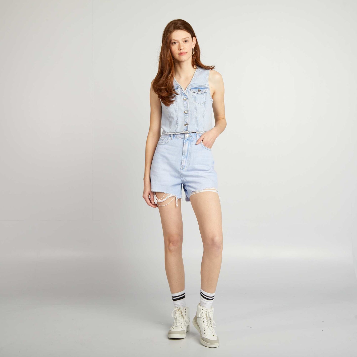 Short en jean taille haute Bleu