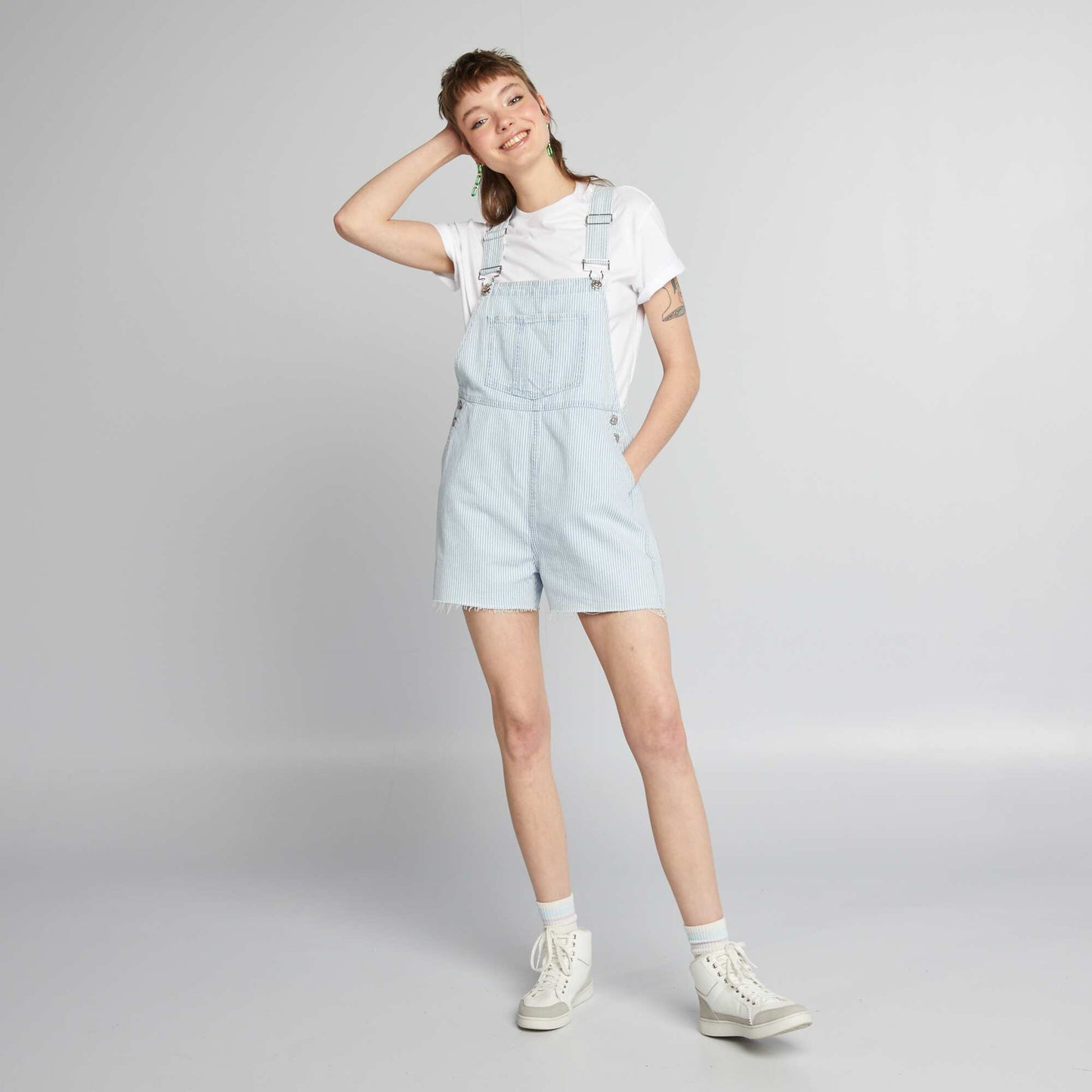 Salopette short en jean à rayures Bleu