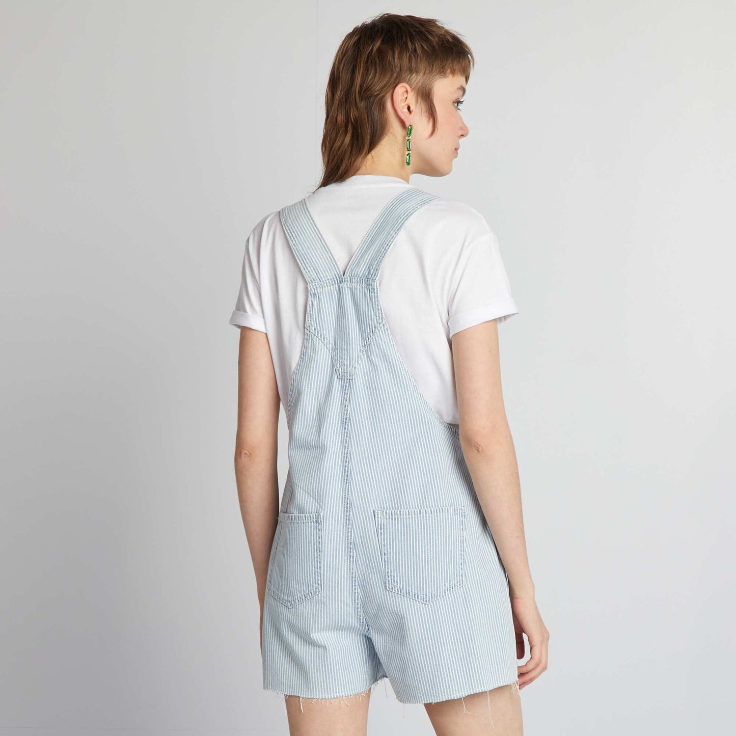 Salopette short en jean à rayures Bleu