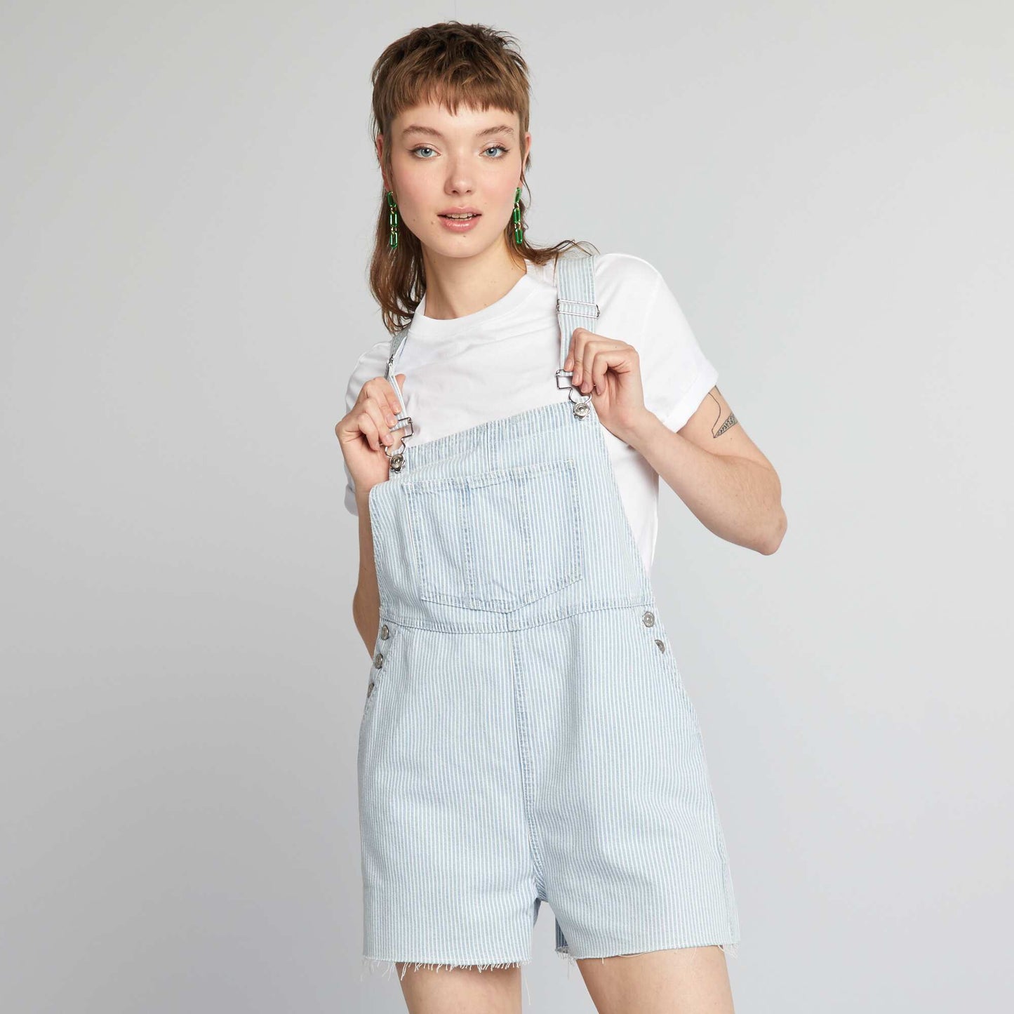 Salopette short en jean à rayures Bleu