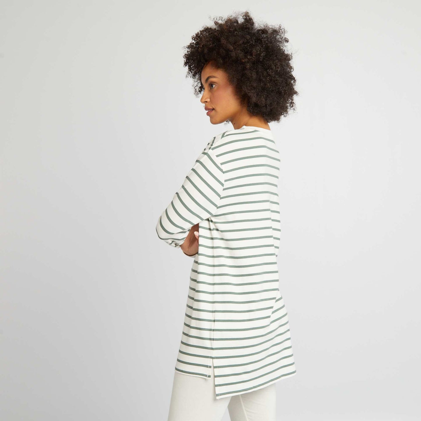 Tee-shirt long fluide Blanc rayé