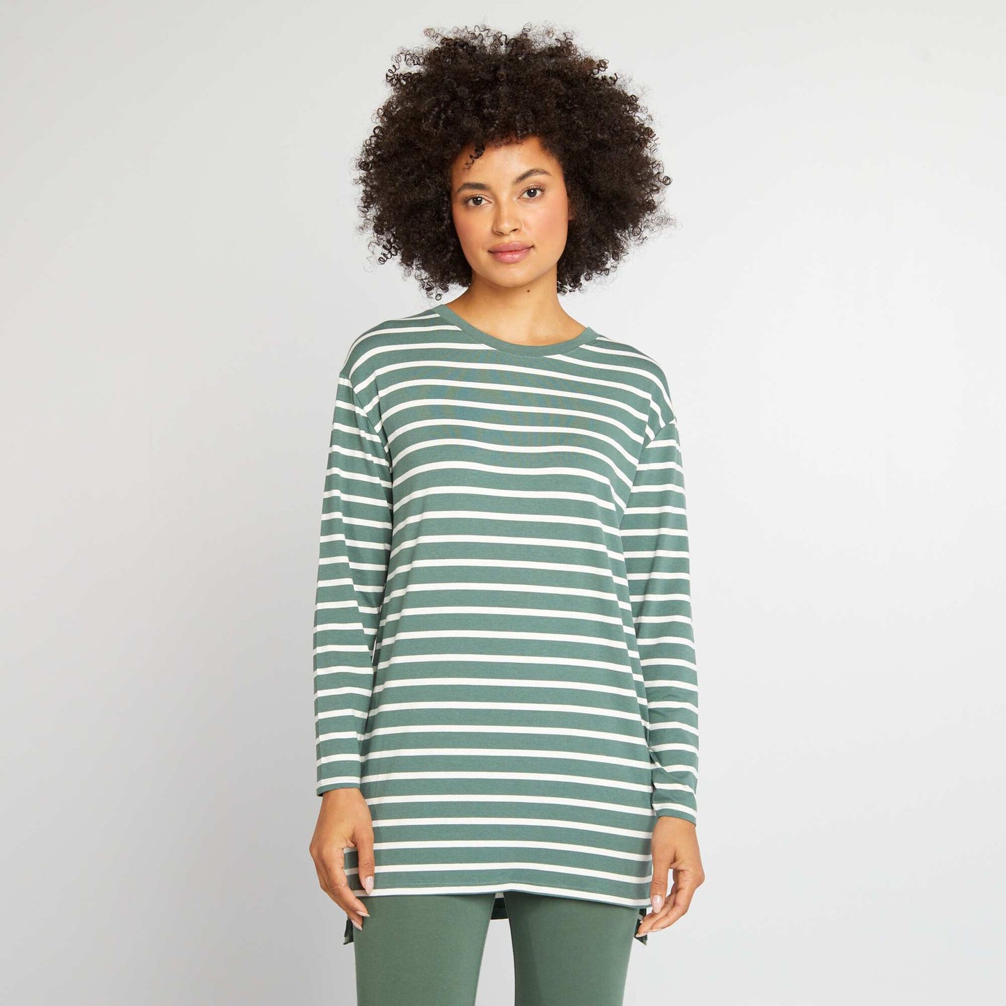 Tee-shirt long fluide Vert rayé