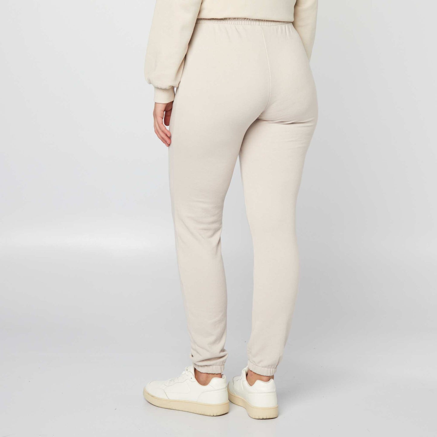 Jogging uni en molleton fin Beige