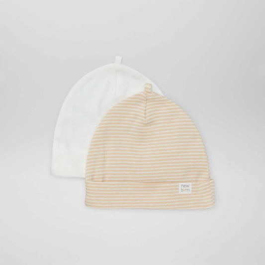 Lot de 2 bonnets nouveau-né Blanc/beige