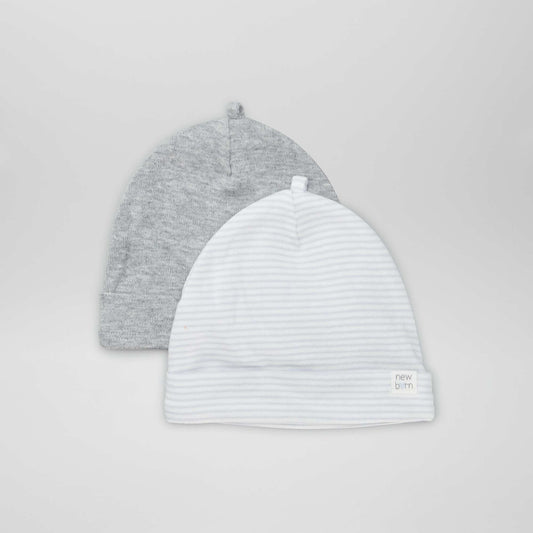 Lot de 2 bonnets nouveau-né Gris/blanc