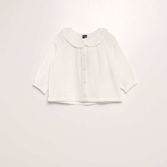 Blouse plumetis en gaze de coton blanc