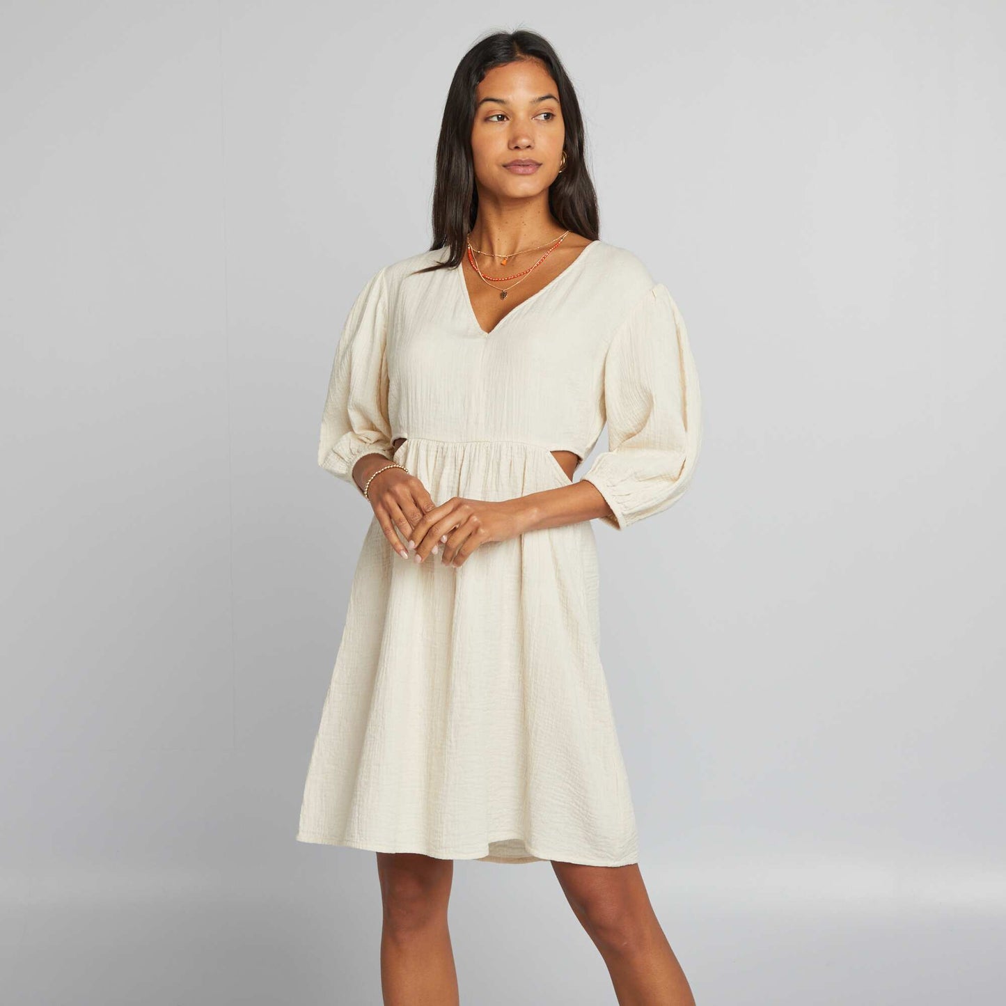 Robe en gaze de coton avec ouverture Blanc