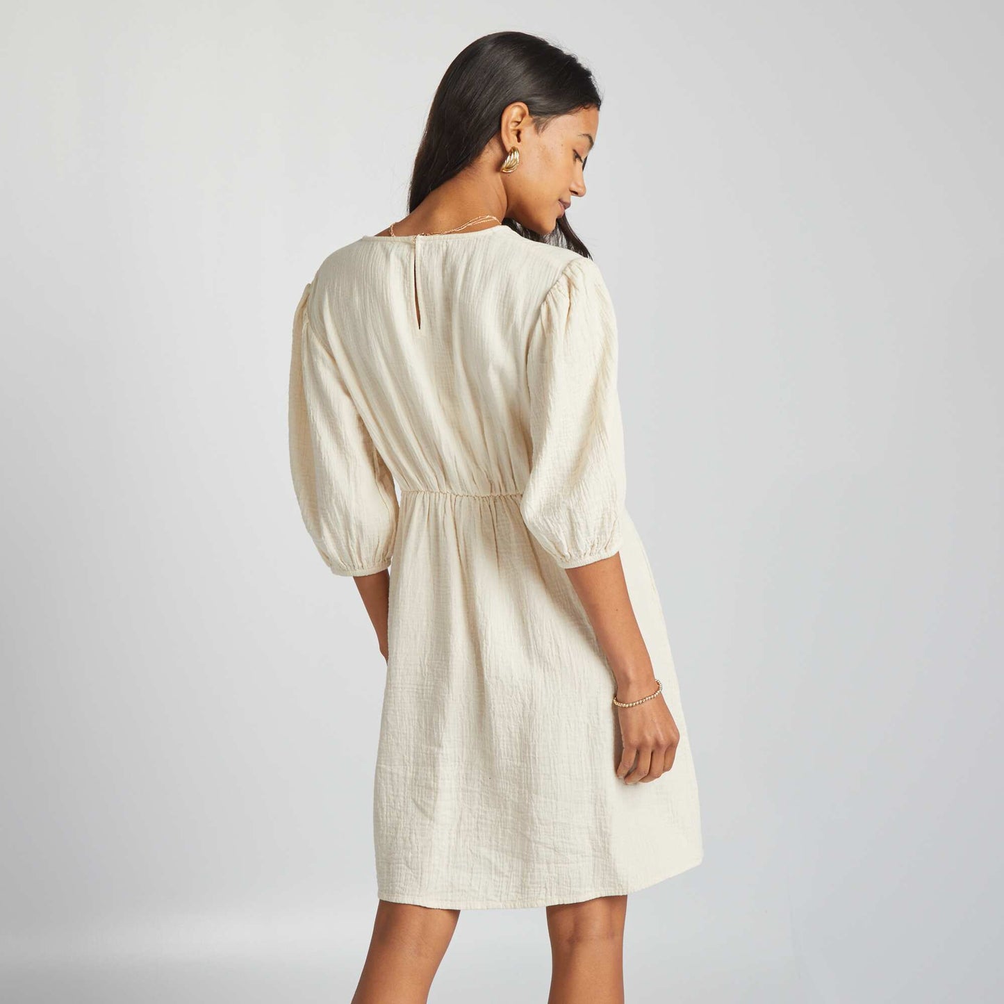 Robe en gaze de coton avec ouverture Blanc