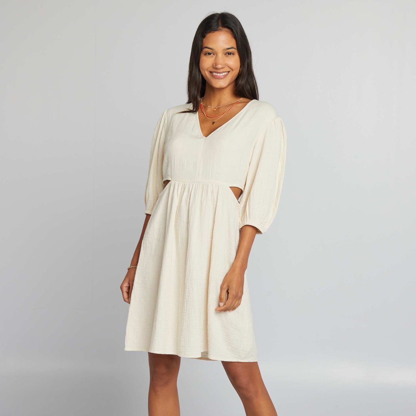 Robe en gaze de coton avec ouverture Blanc