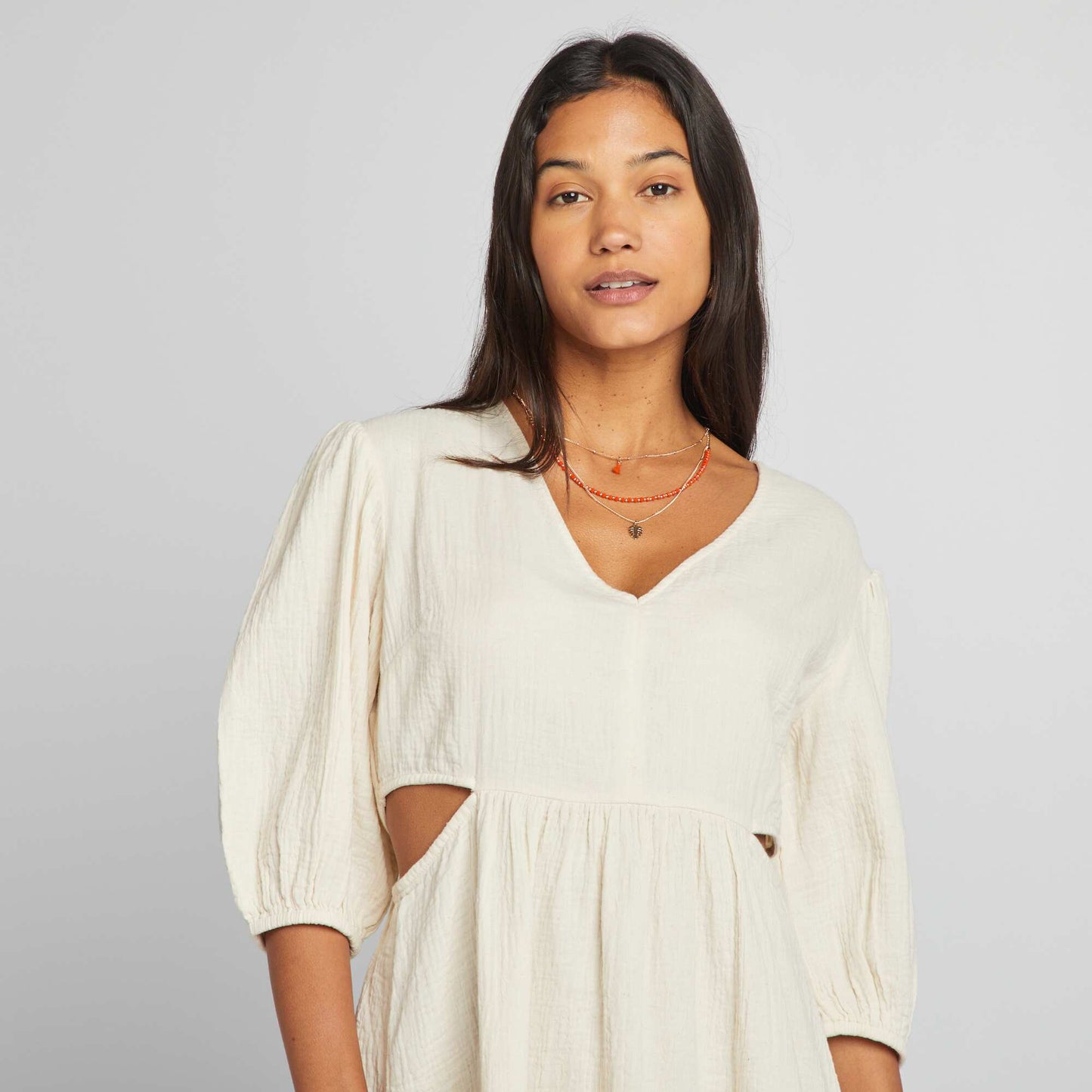 Robe en gaze de coton avec ouverture Blanc