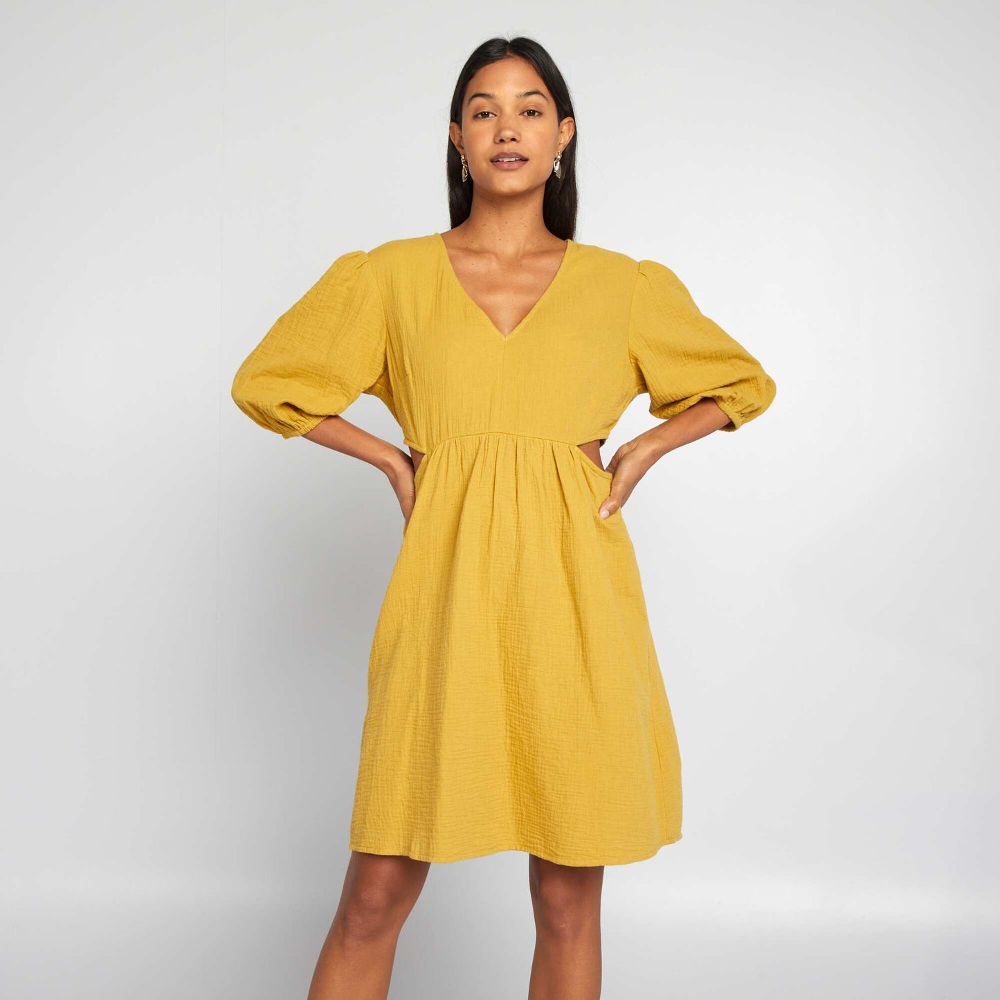 Robe en gaze de coton avec ouverture Jaune