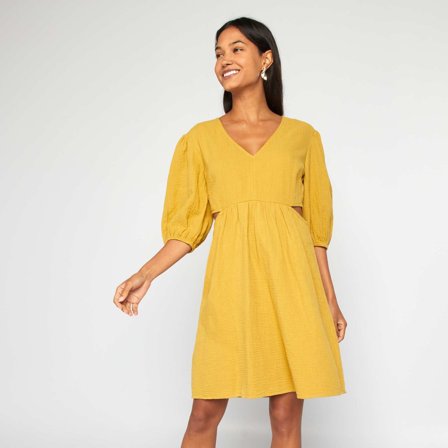 Robe en gaze de coton avec ouverture Jaune