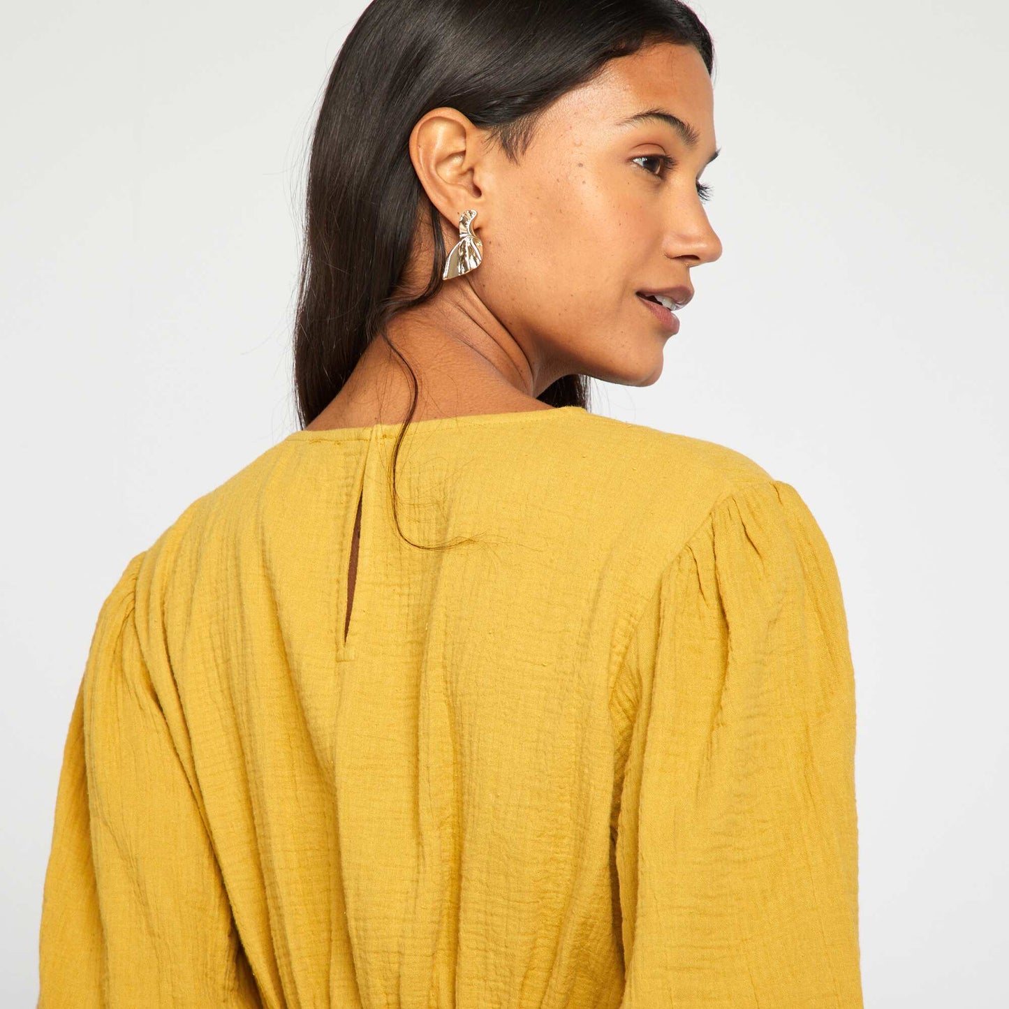 Robe en gaze de coton avec ouverture Jaune