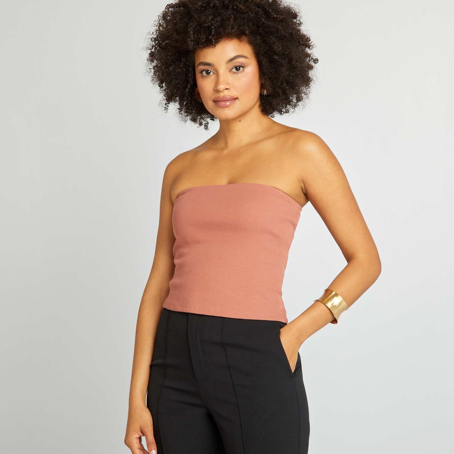 Crop top bustier côtelé Rose