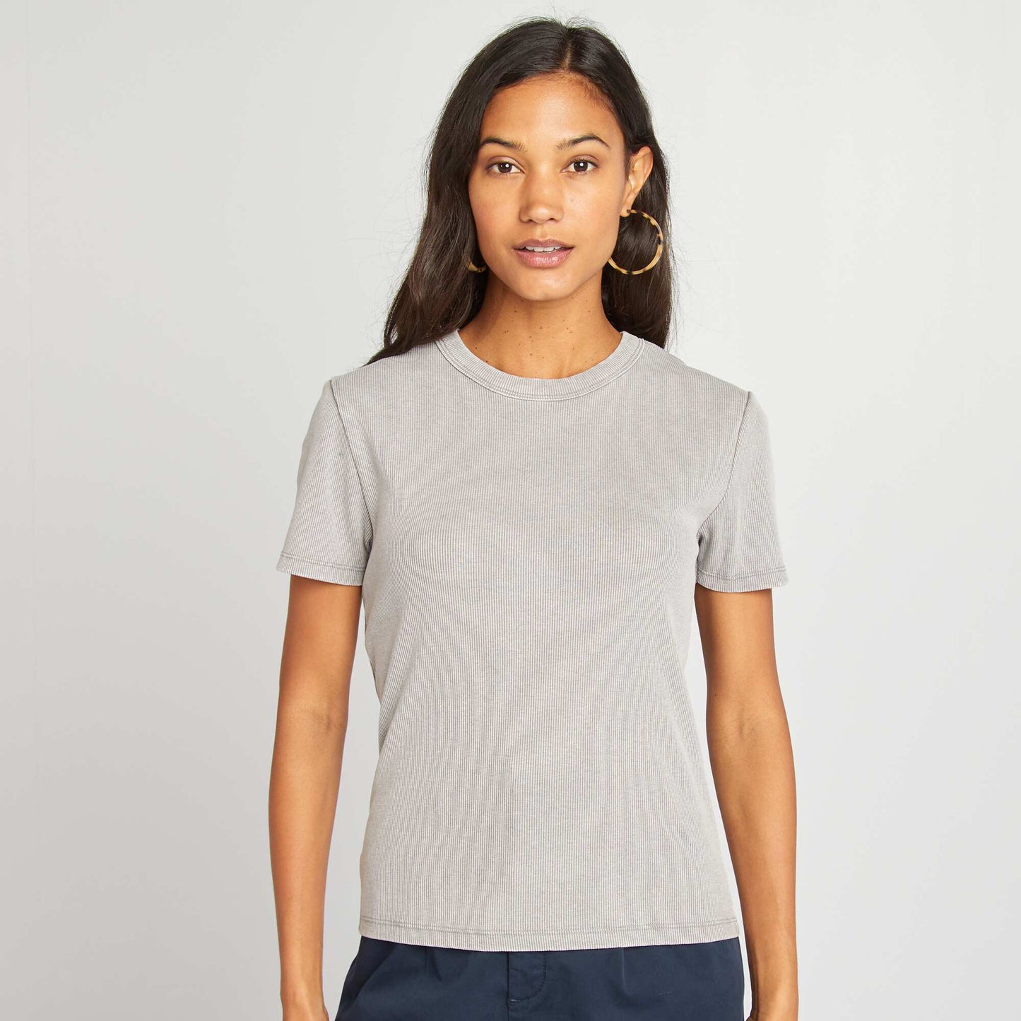 T-shirt cropped côtelé Gris