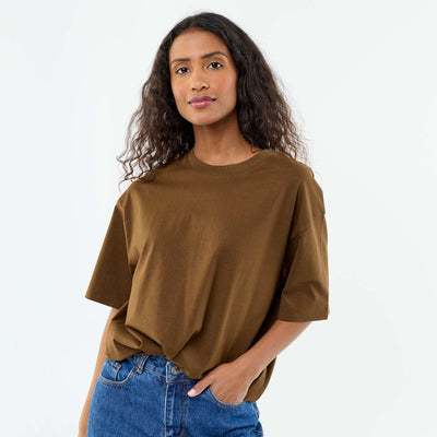 T-shirt oversize à col rond MARRON
