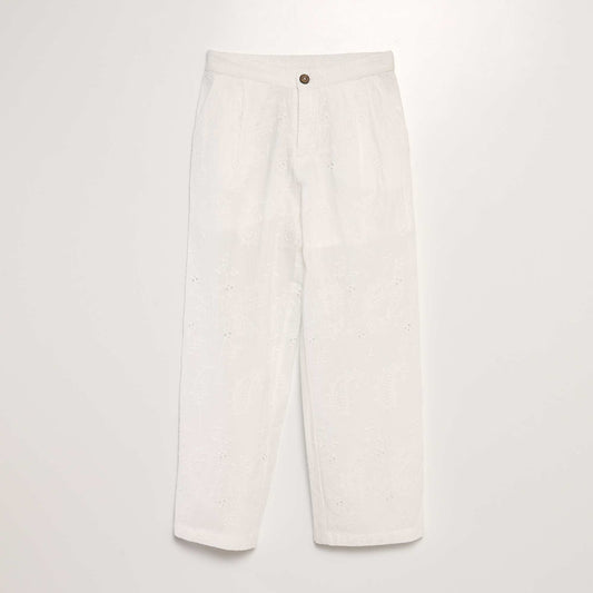 Pantalon large avec broderies anglaises blanc