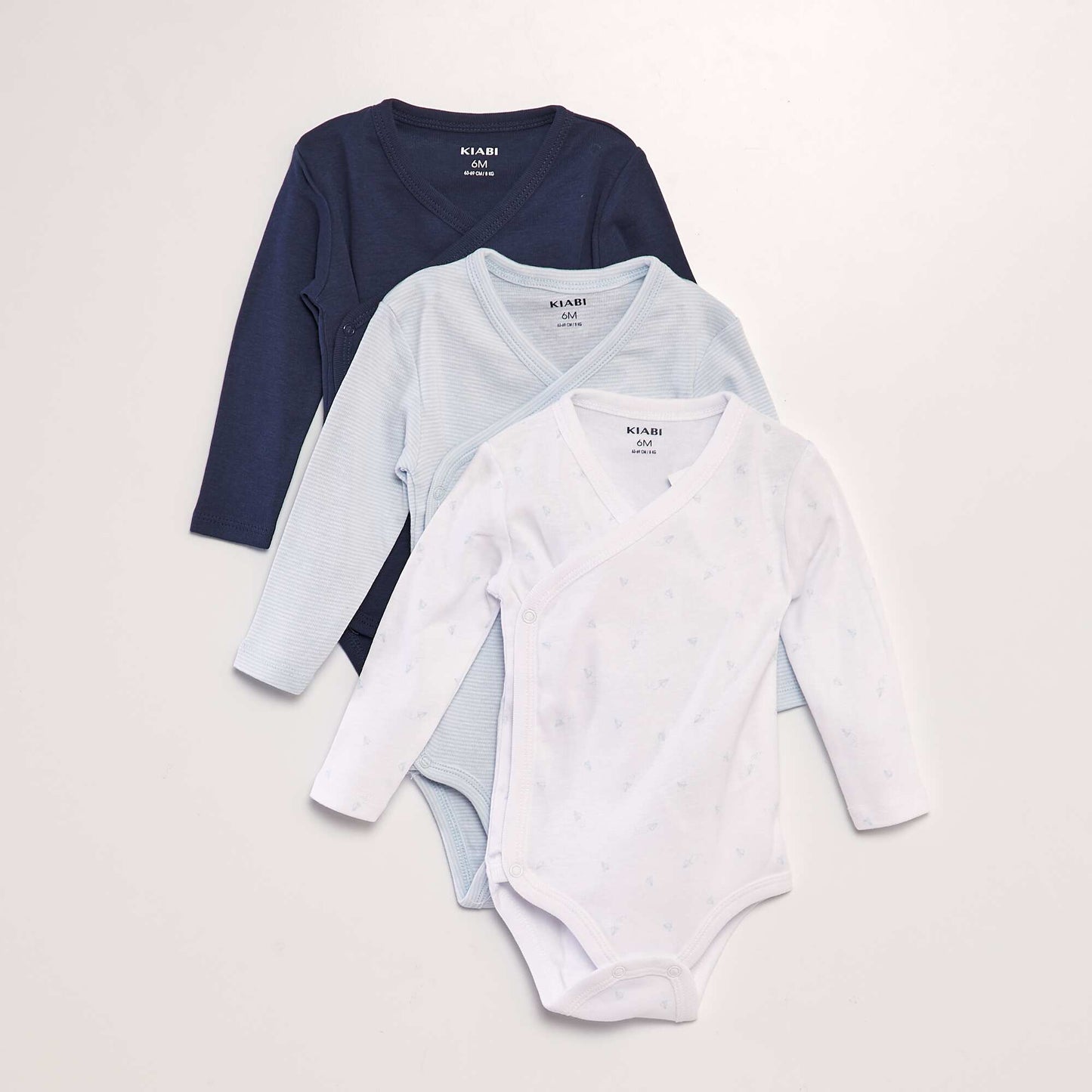 Lot de 3 bodies à forme croisées Bleu marine/blanc