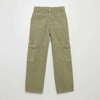 Pantalon denim multipoches Vert