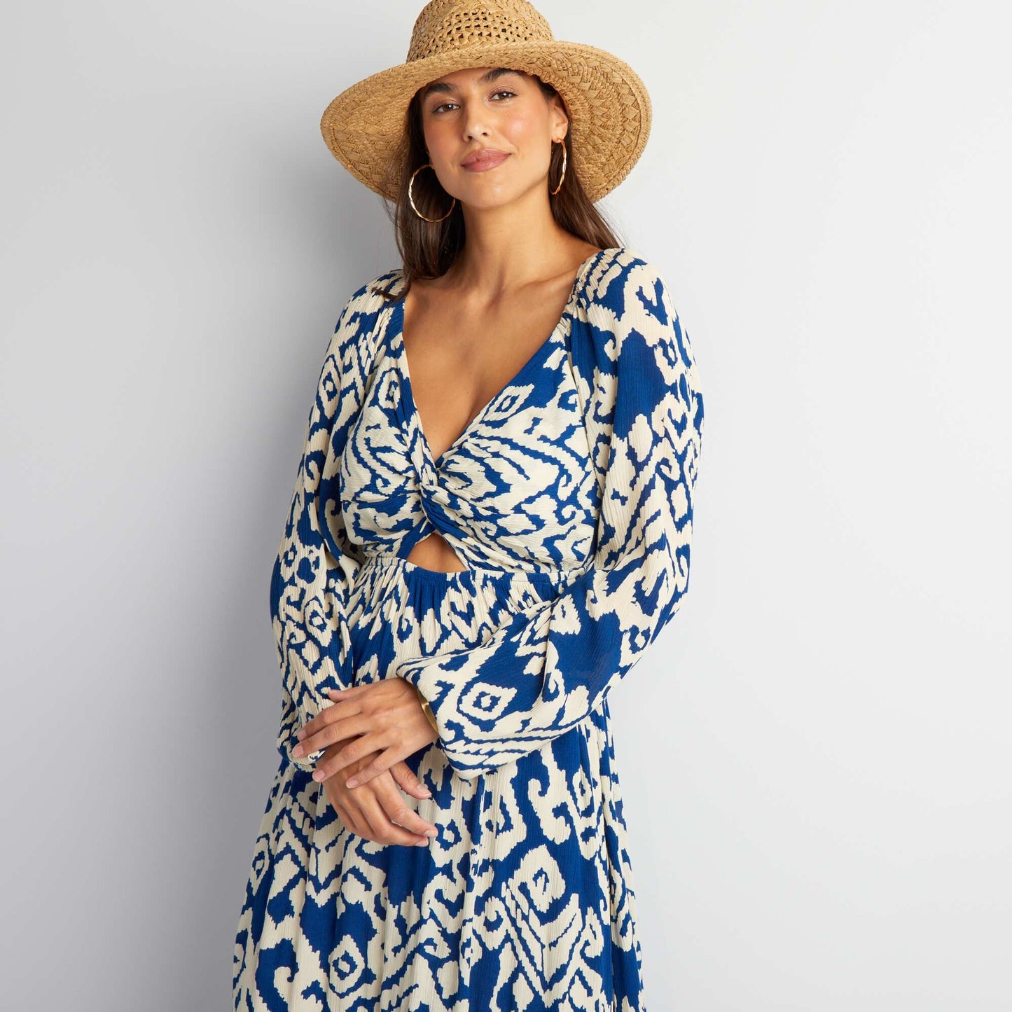 Robe longue en maille crêpe Bleu