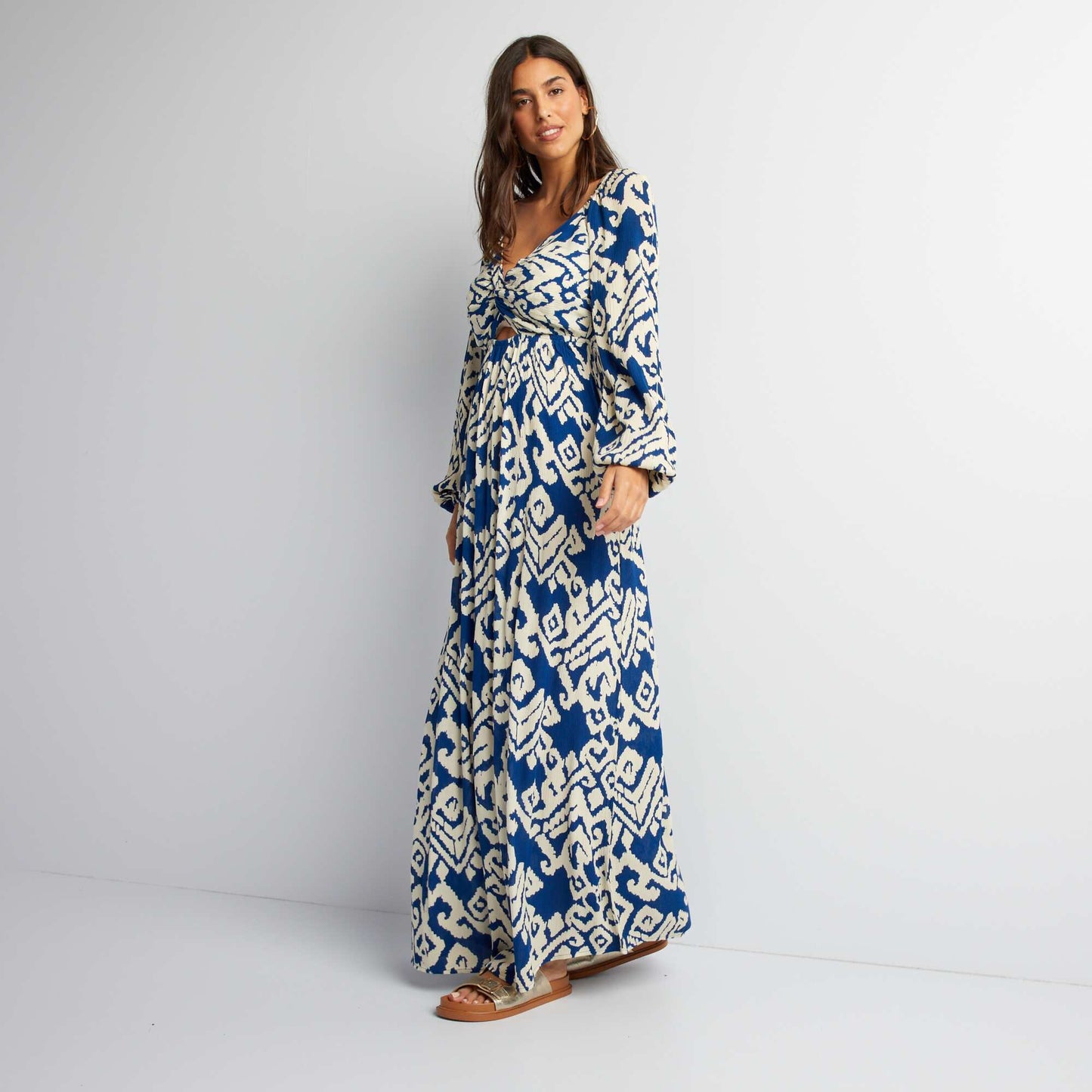 Robe longue en maille crêpe Bleu