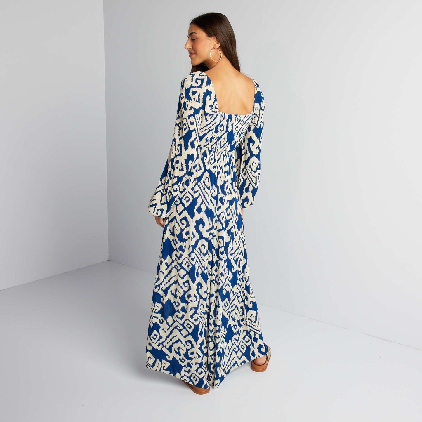 Robe longue en maille crêpe Bleu