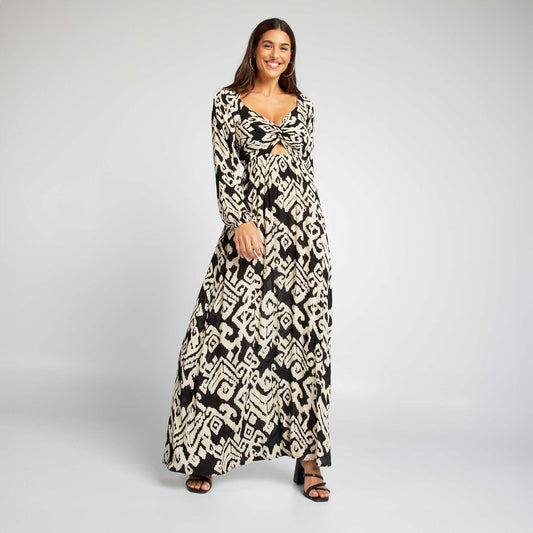 Robe longue en maille crêpe Noir/blanc