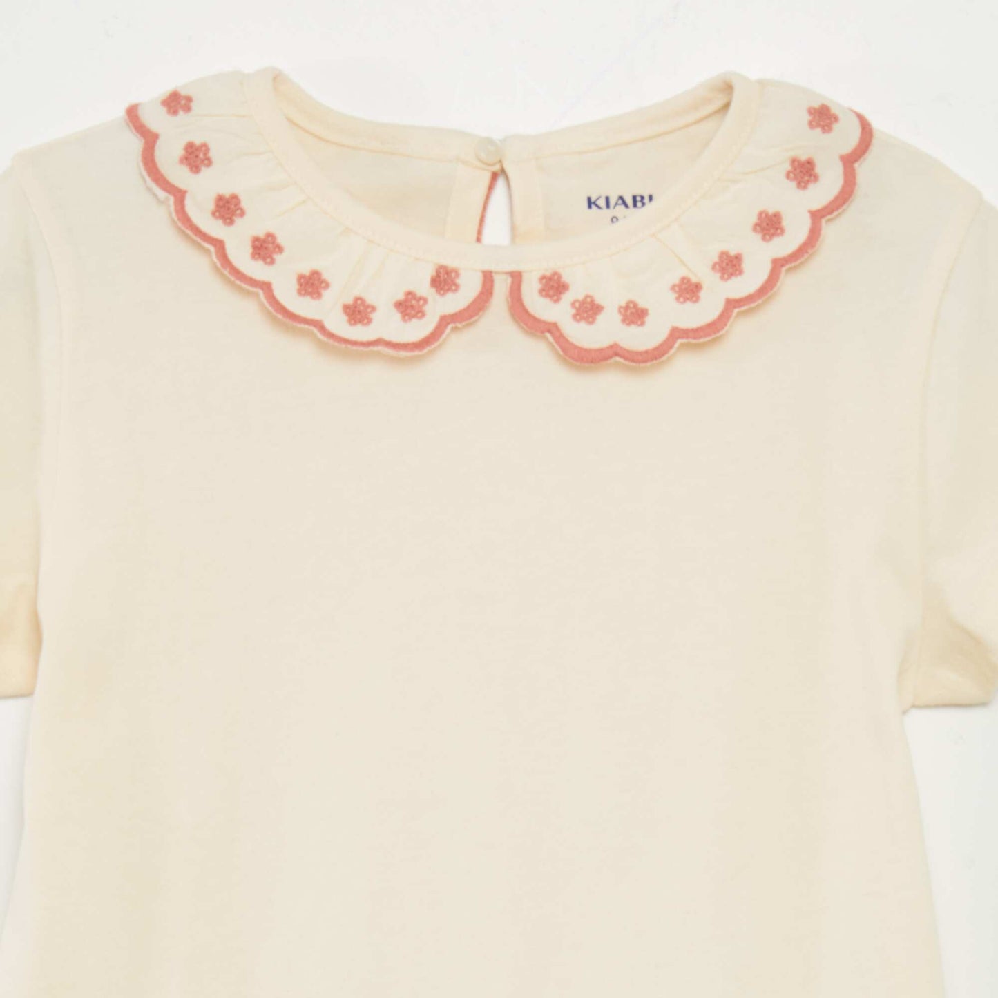 T-shirt en coton à col claudine Beige