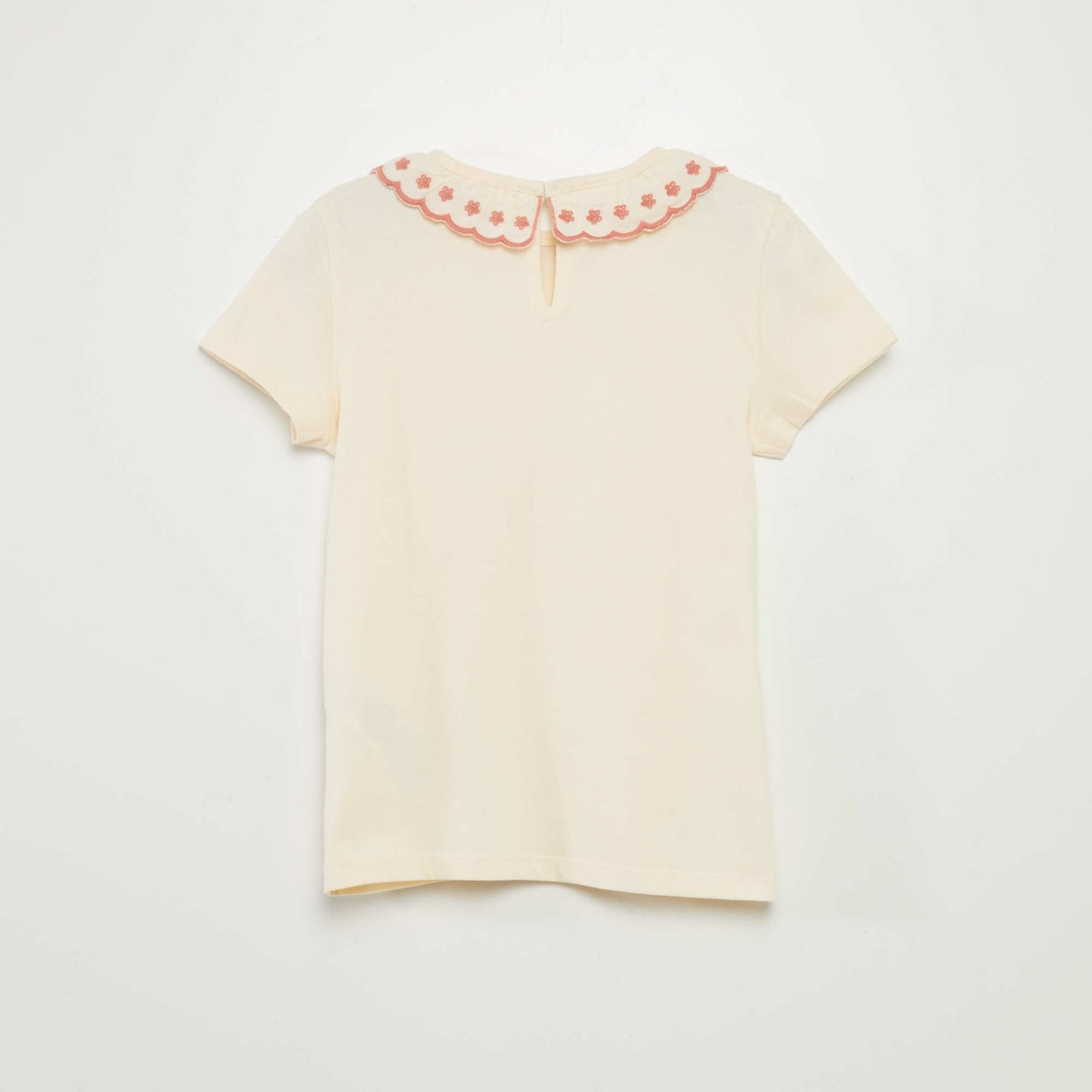 T-shirt en coton à col claudine Beige