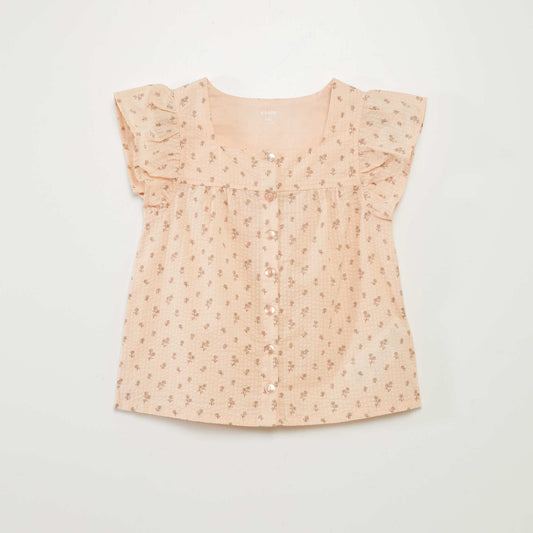 Blouse à volants en maille gaufrée Rose