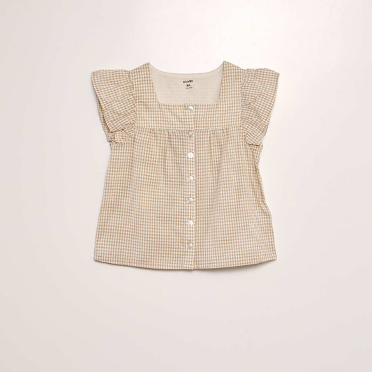 Blouse à volants en maille gaufrée Beige